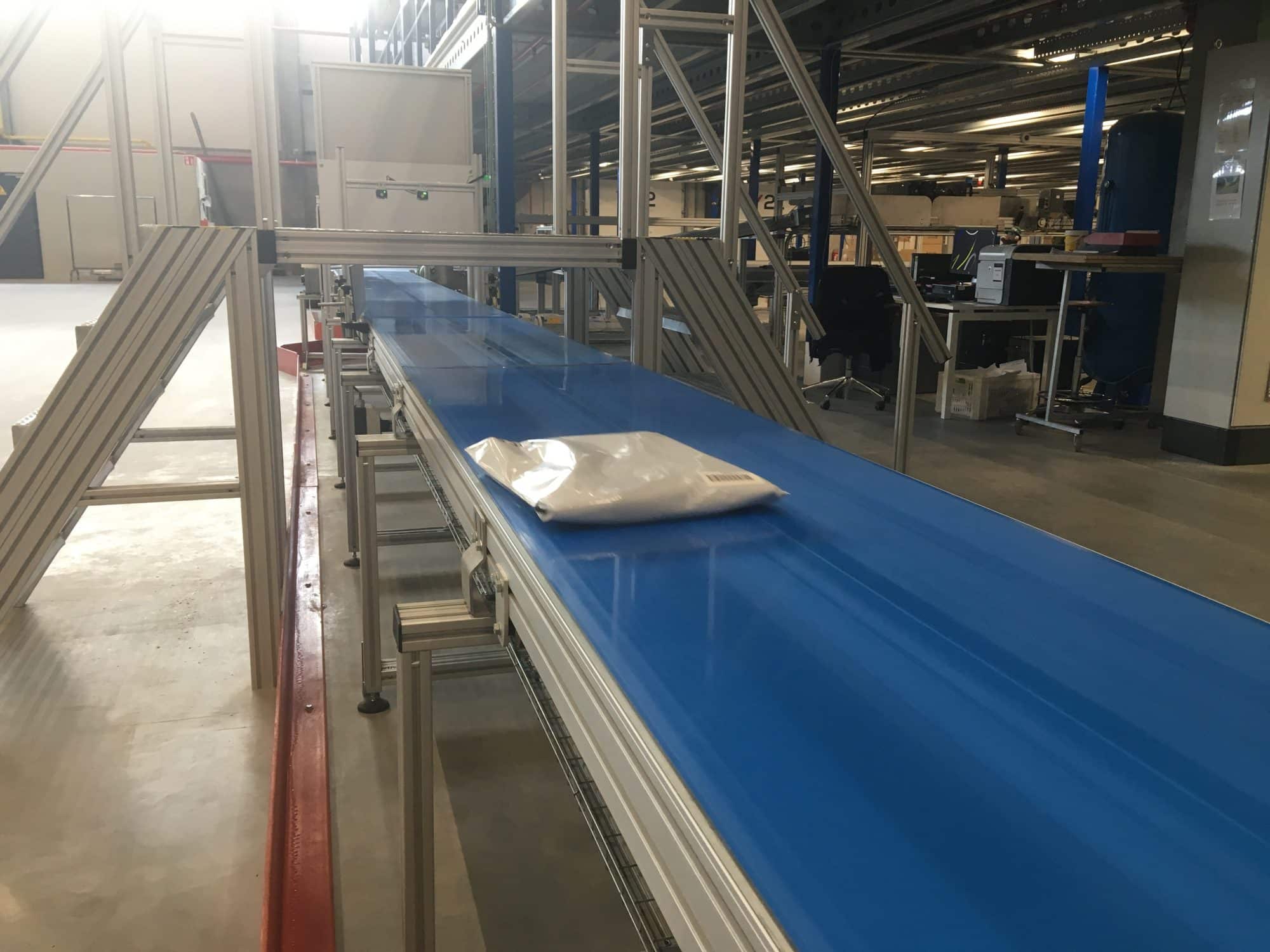 Example of polybags conveyor belts, used to easily transport polybags througout your factory or warehouse.